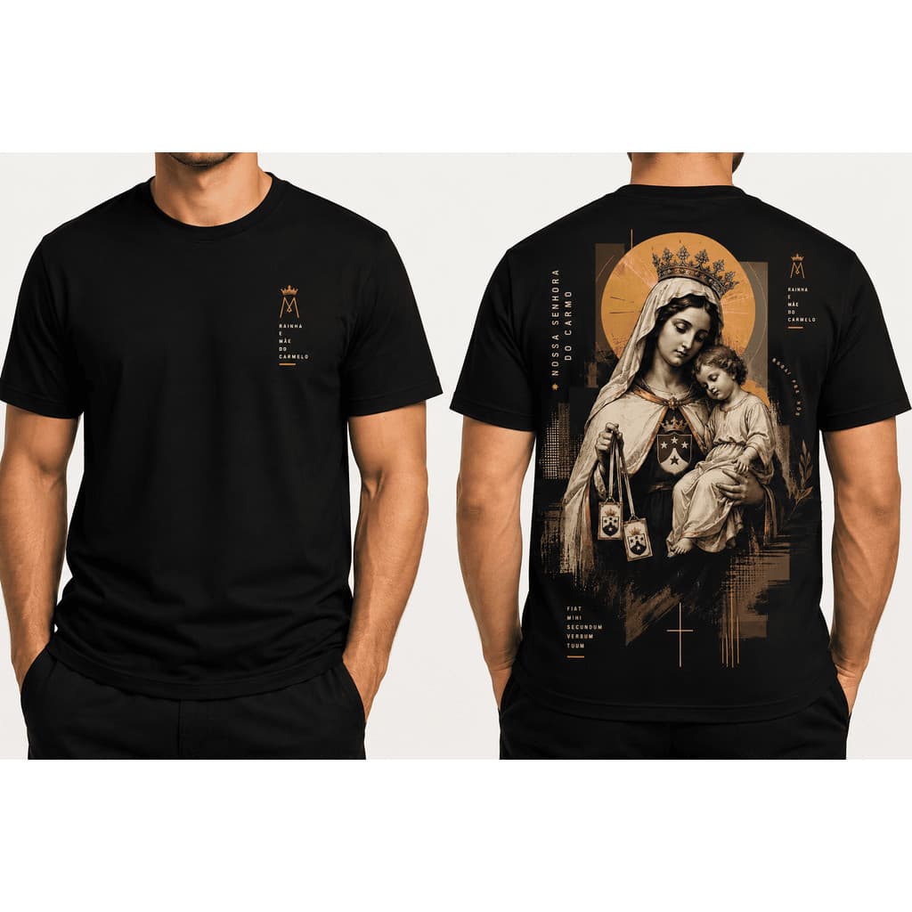 Camiseta Nossa Senhora do Carmo Católica Unissex | Estampa Premium Frente e Costas | 100% Algodão