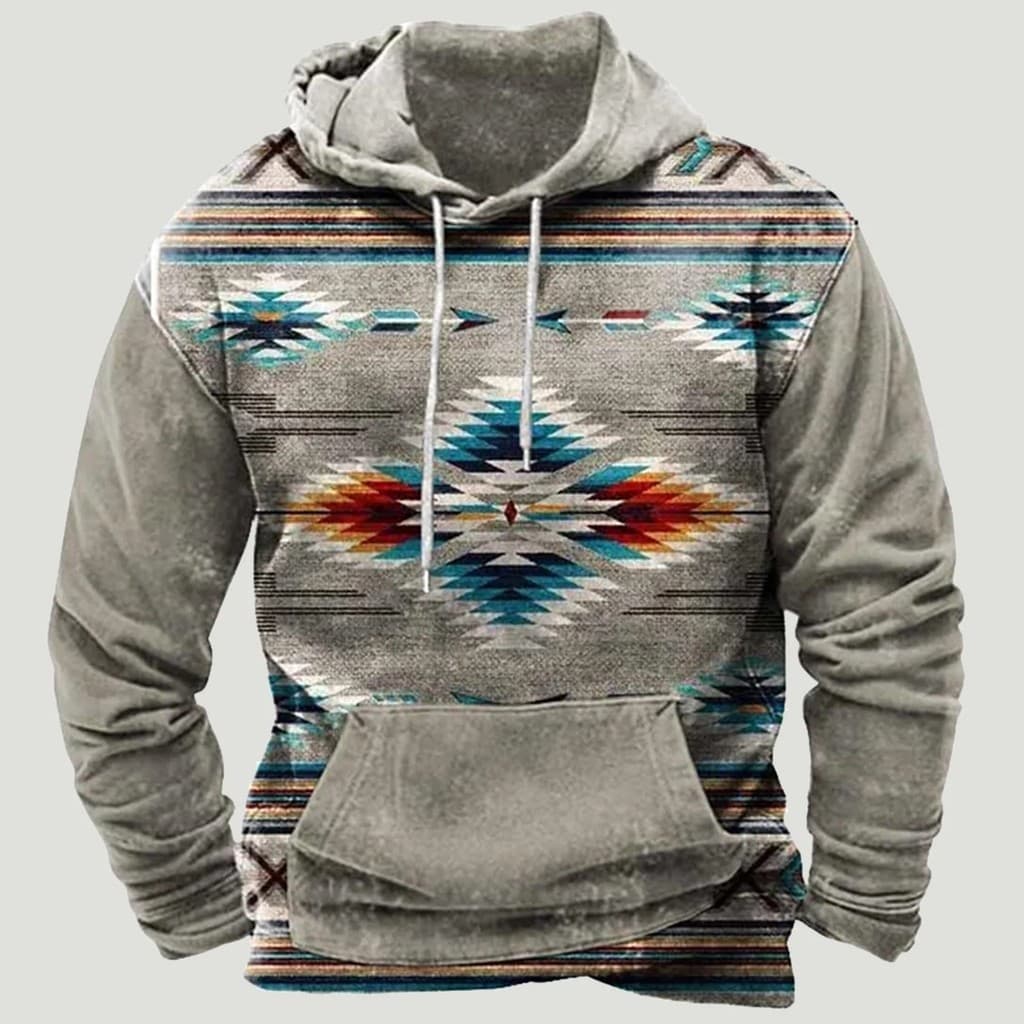 Moletom Masculino Estilo Boêmio com Estampas Gráficas, Estampa Azteca, Casual para o Dia a Dia, Esportivo, Estampa 3D, S
