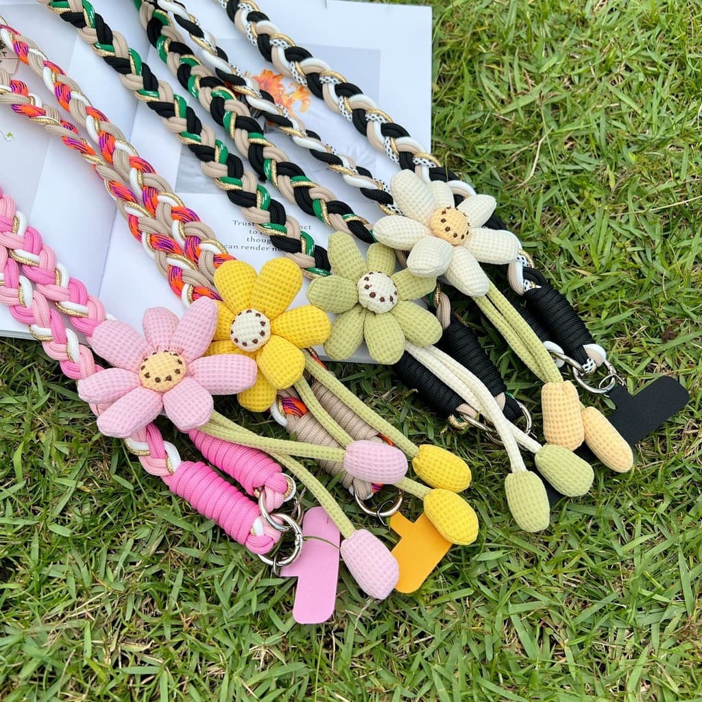 Nova alça crossbody corda longa corda de cânhamo do telefone móvel corda longa flor crossbody na moda trançado cordão vo