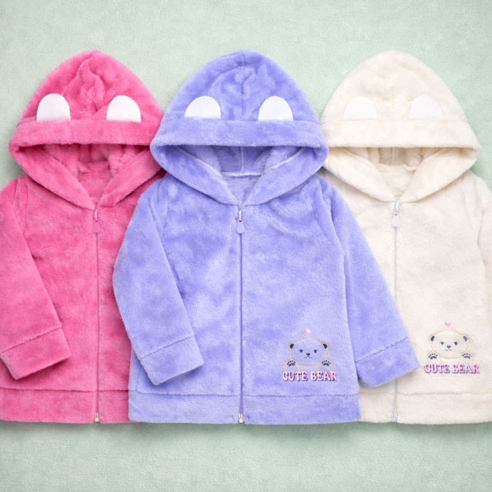 Blusa Fleece Aveludado Para Bebê Menina Com Capuz Orelinha [F131]