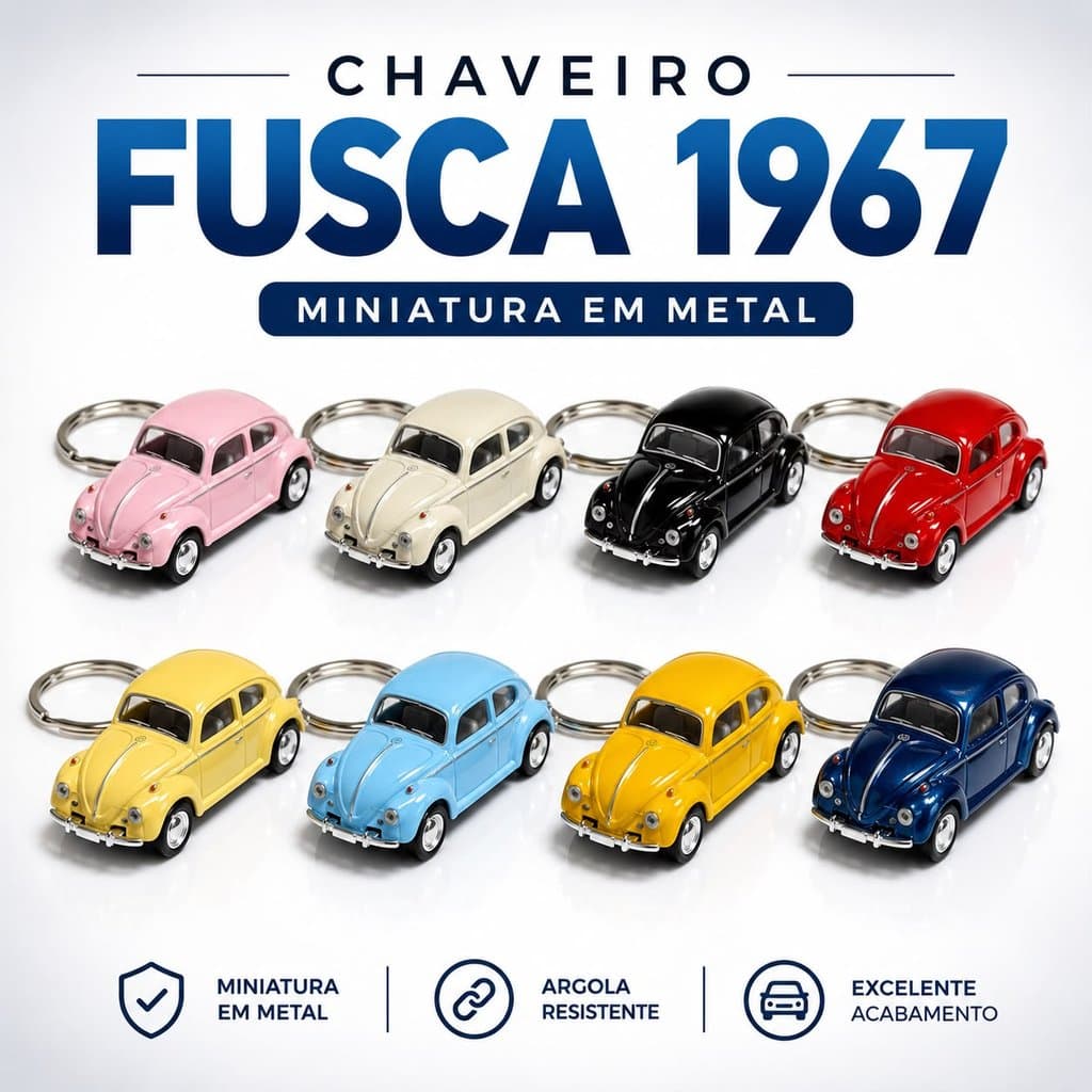 Chaveiro Fusca Miniatura Metal Com Fricção Carrinho Decorativo 8 Cores Fusquinha