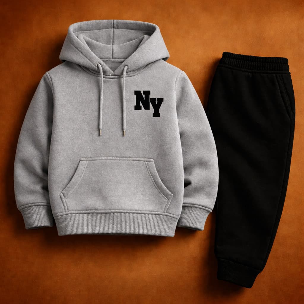 Kit Infantil Masculino Moletom E Calça Estampada New York Feminina 100% Algodão Premium