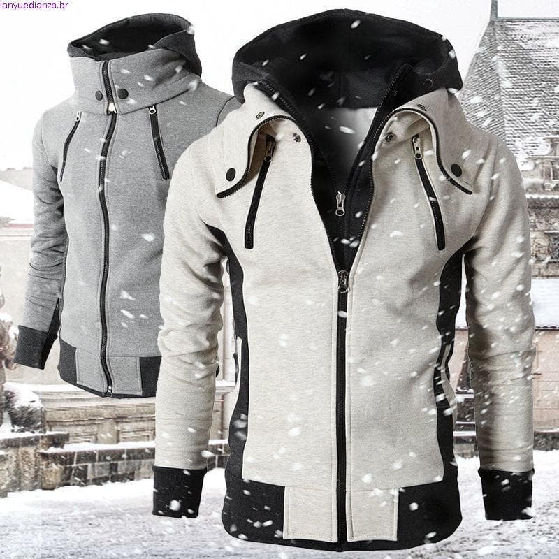 Casacos Casuais De Lã De Outono E Inverno , Jaquetas Elegantes Com Zíper Slim Fit Capuz