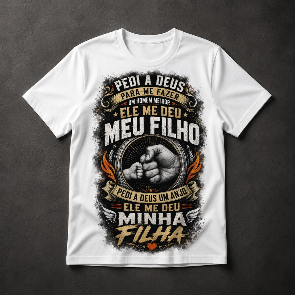 Camiseta Masculina Pai Filho Filha Frase Deus Me Deu Meu Filho Estampa Vintage Presente Dia dos Pais