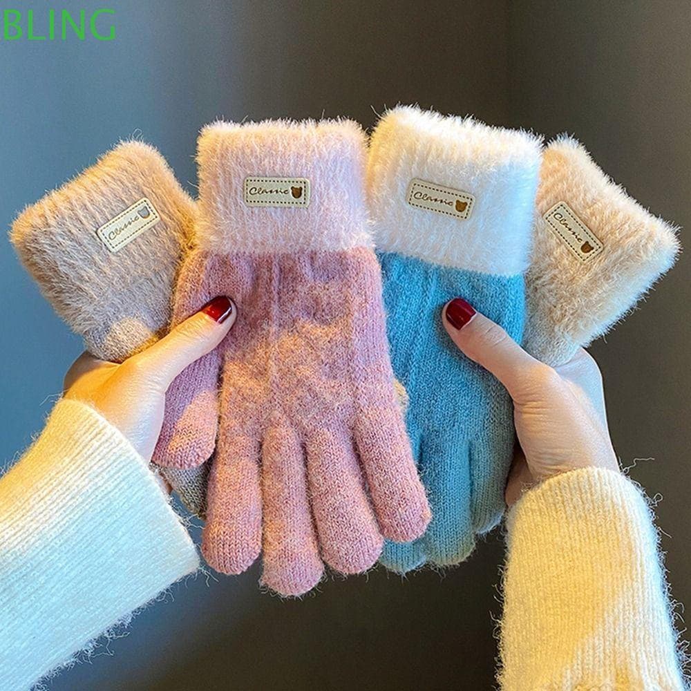 BLING Luvas Quentes , Tela Sensível Ao Toque De Malha À Prova De Frio , Vento Grosso Todos Os Dedos Outono Inverno