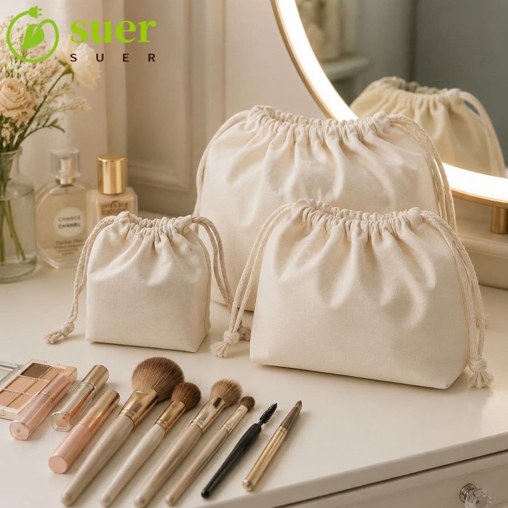Bolsa De Maquiagem SUER1YE , Bolsas Cosméticas De Lona Com Cordão Macio De Armazenamento De Viagem Reutilizáveis Para Mu