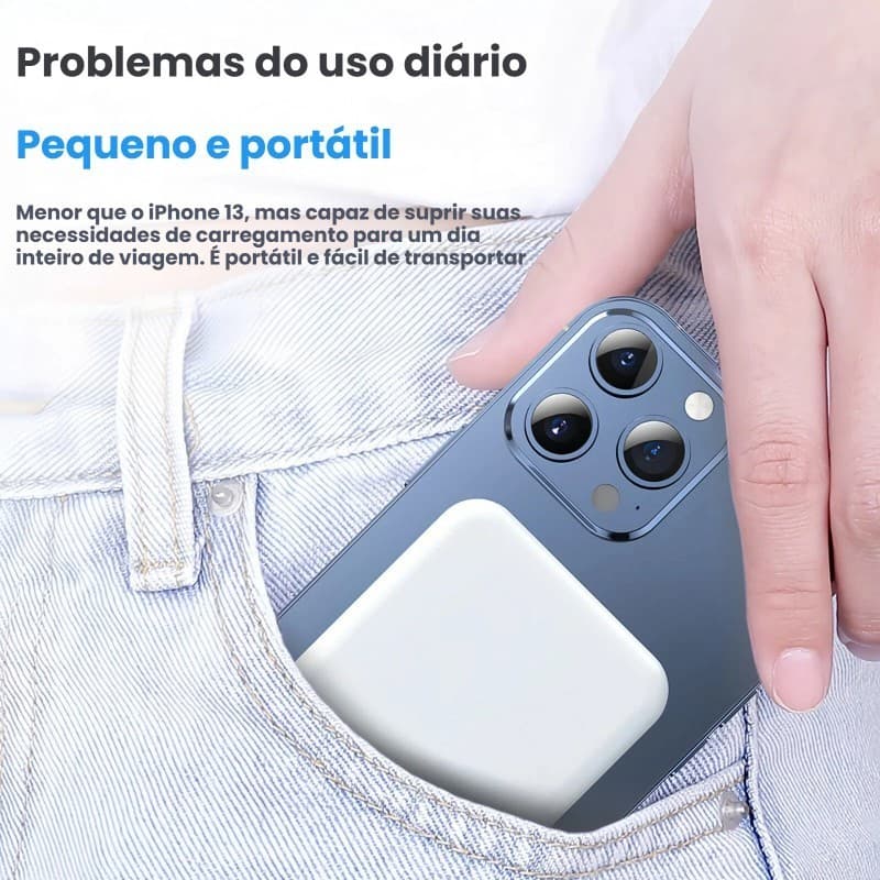 Power Bank Magnética Leve Portátil para Viagens e Uso Externo Diário