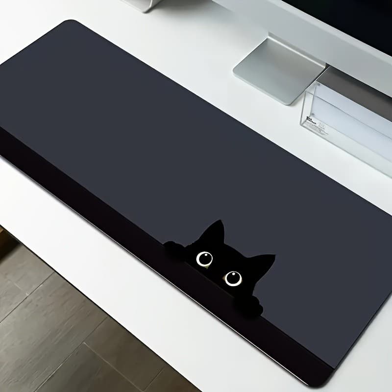 Tapete De Rato Bonito Para Jogos De Gato Preto Espreitando , Base De Borracha Antiderrapante Com Borda Costurada Mesa Gr