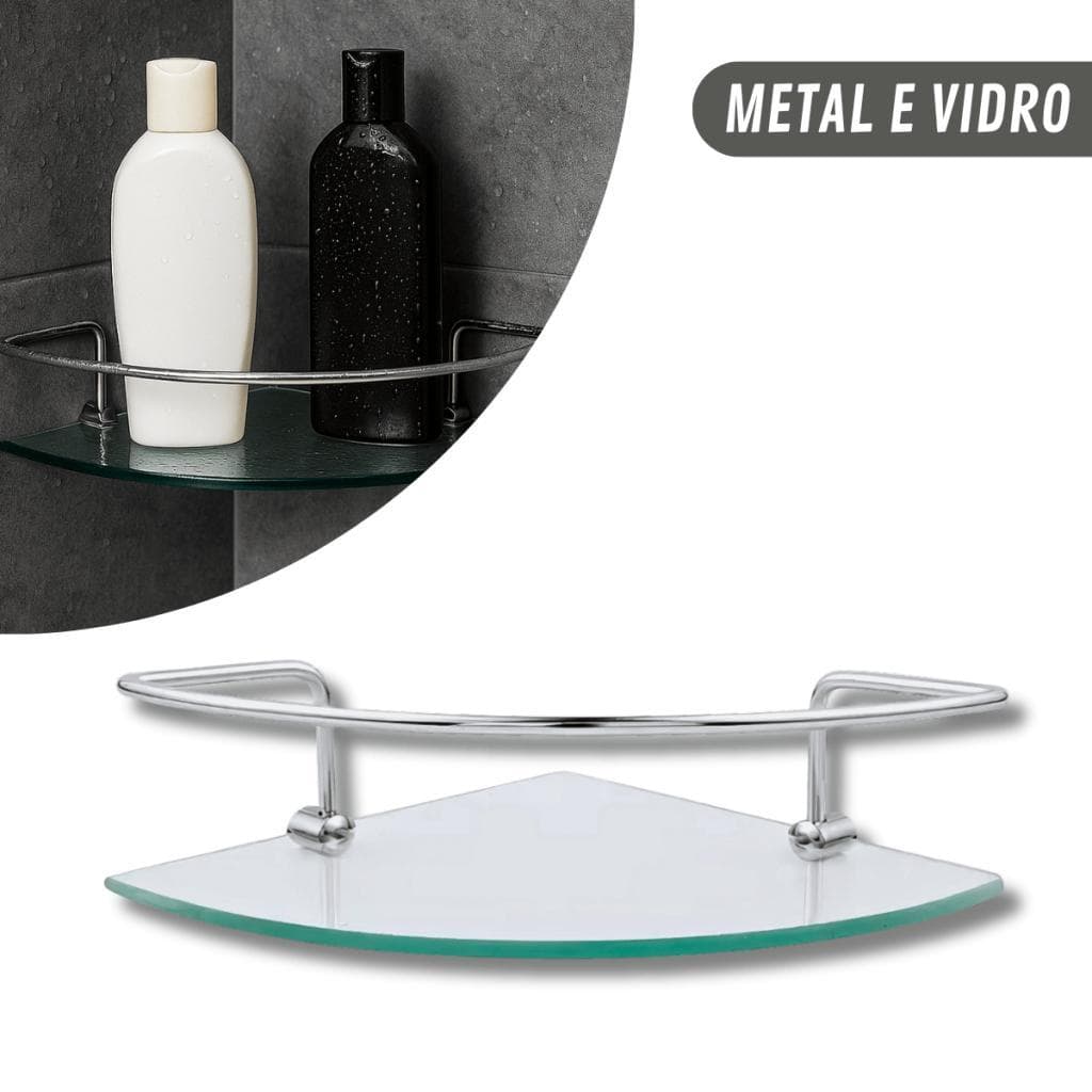 Prateleira De Canto Para Banheiro Porta Shampoo Cromado Com Vidro Resistente Veneza