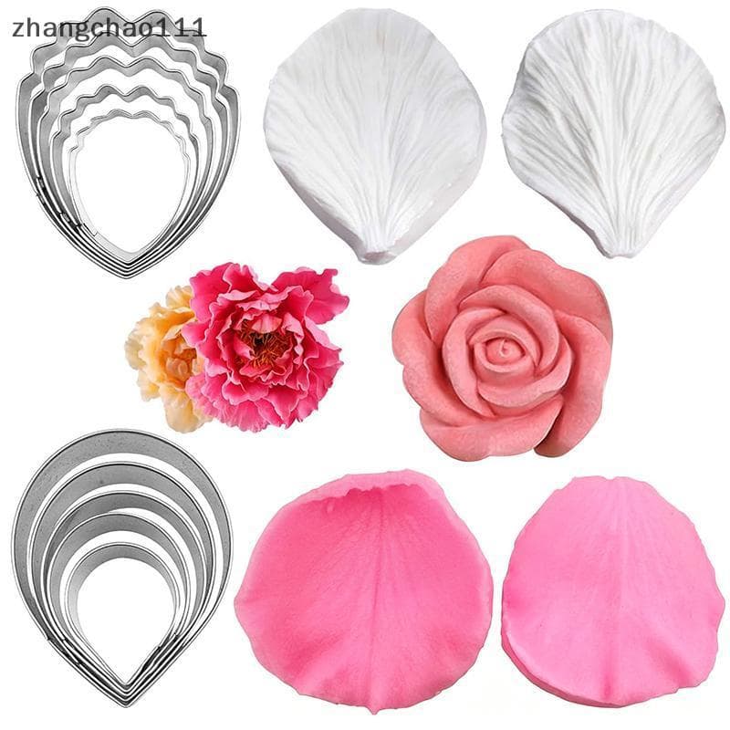 [Z] Molde De Silicone Veia De Peônia 5/7 Unidades Conjunto De Cortador De Flores Fondant Para Decoração De Bolo Moldes F