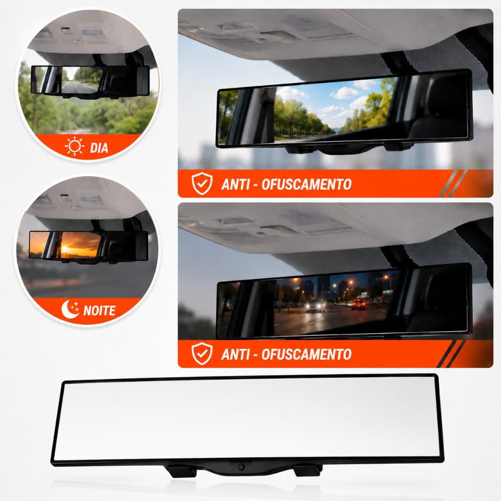 Retrovisor Interno Panorâmico 30,5cm Anti Ponto Cego Universal