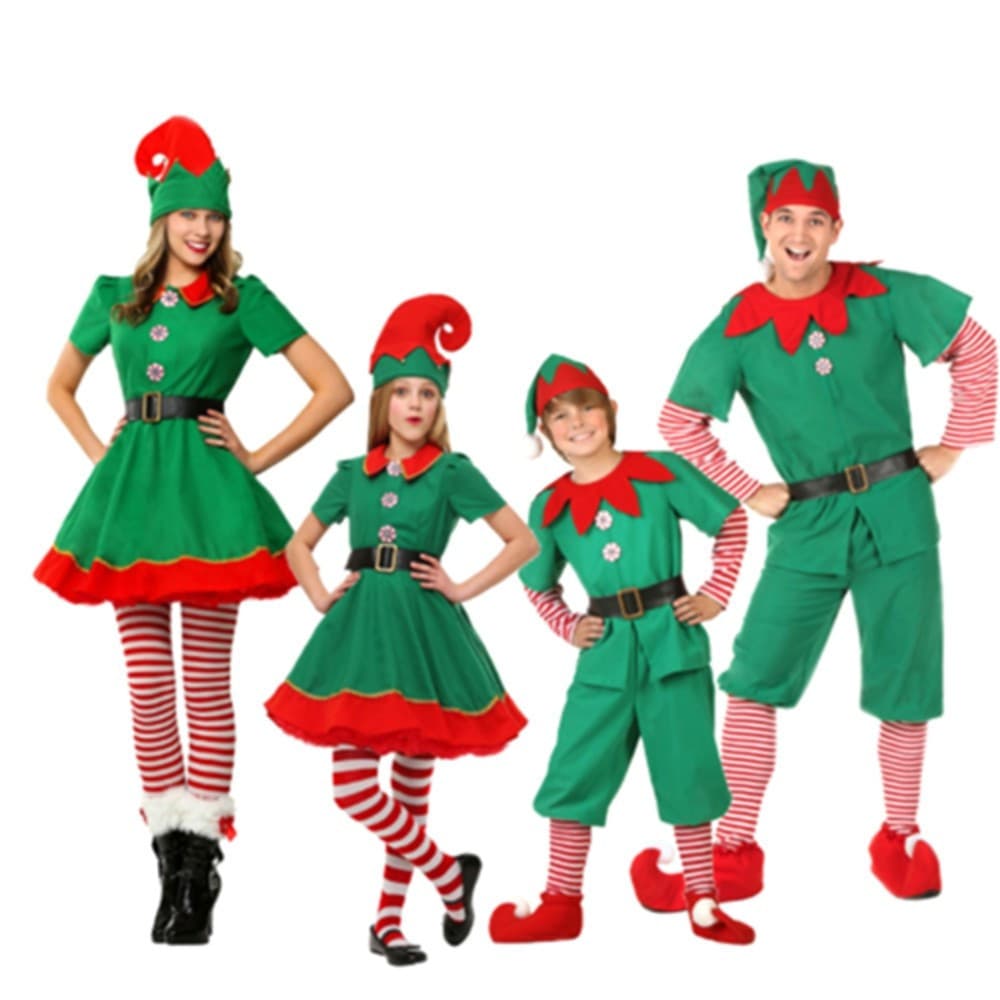 Fantasia de Papai Noel Verde para o Natal, Conjunto de Fantasia de Elfo para Cosplay em Festas de Carnaval em Família AD