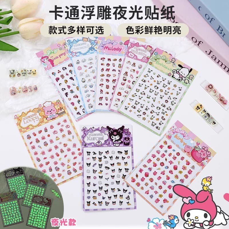 Sanrio Kuromi Luminous Children's Manicure Adesivos Bonitos Desenhos Animados Adesivos Menina My Little Pony Adesivos de