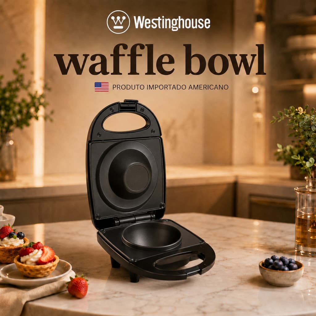 Máquina de Waffle bowl Panqueca Antiaderente Panela Elétrica 520W Preto 127V compacta doméstica de mini waffles