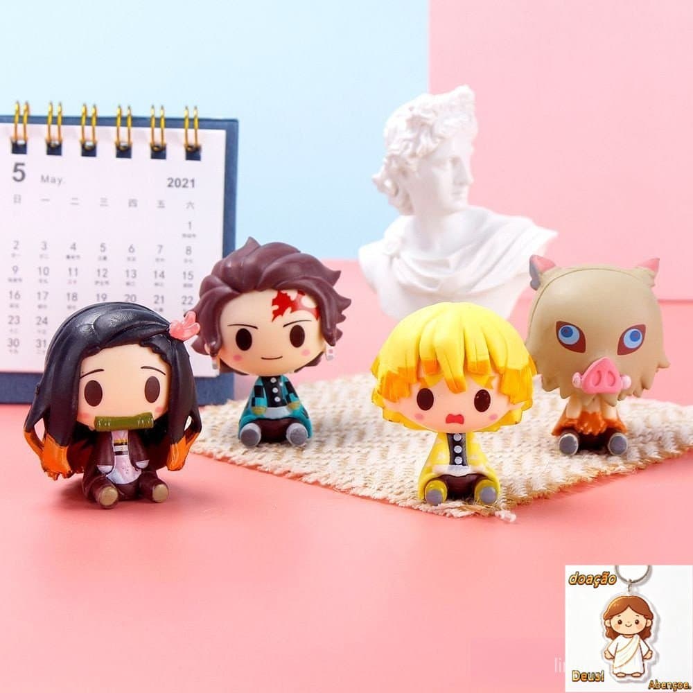 Conjunto de 4 peças Demon Slayer PersonagensTanjiro, Nezuko, Zenit, Inosuke Q Versão Anime Bonecos Decorativos