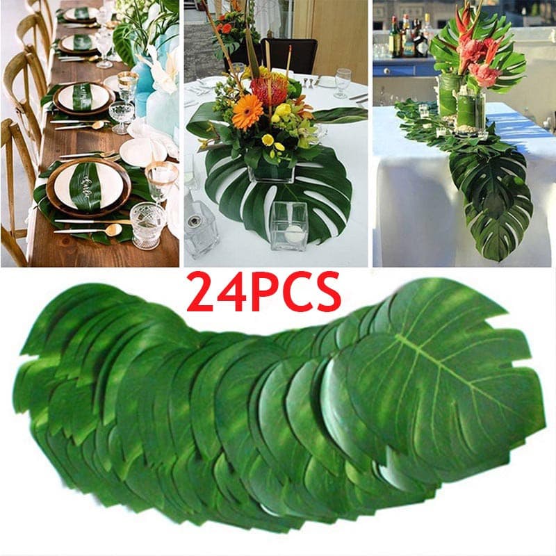24pcs Palma Tropical Deixa Tartaruga De Seda Artificial De Verão Folhas Para A Praia Havaiana Decoração De Festa