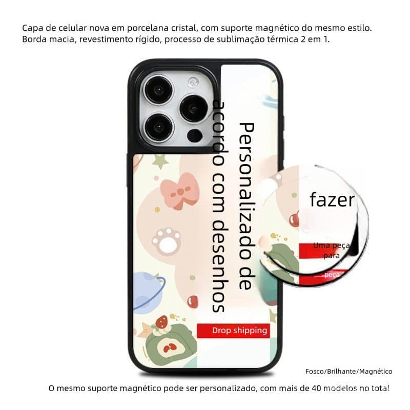 Capa de celular magnética fosca de acrílico e porcelana cristalina, adequada para Samsung, Apple, Huawei, Xiaomi. Capas