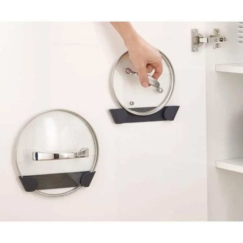 kit Suporte Organizador para Tampas de Panela  Porta Tampas Adesivo e fixação com parafuso para Armário Cozinha