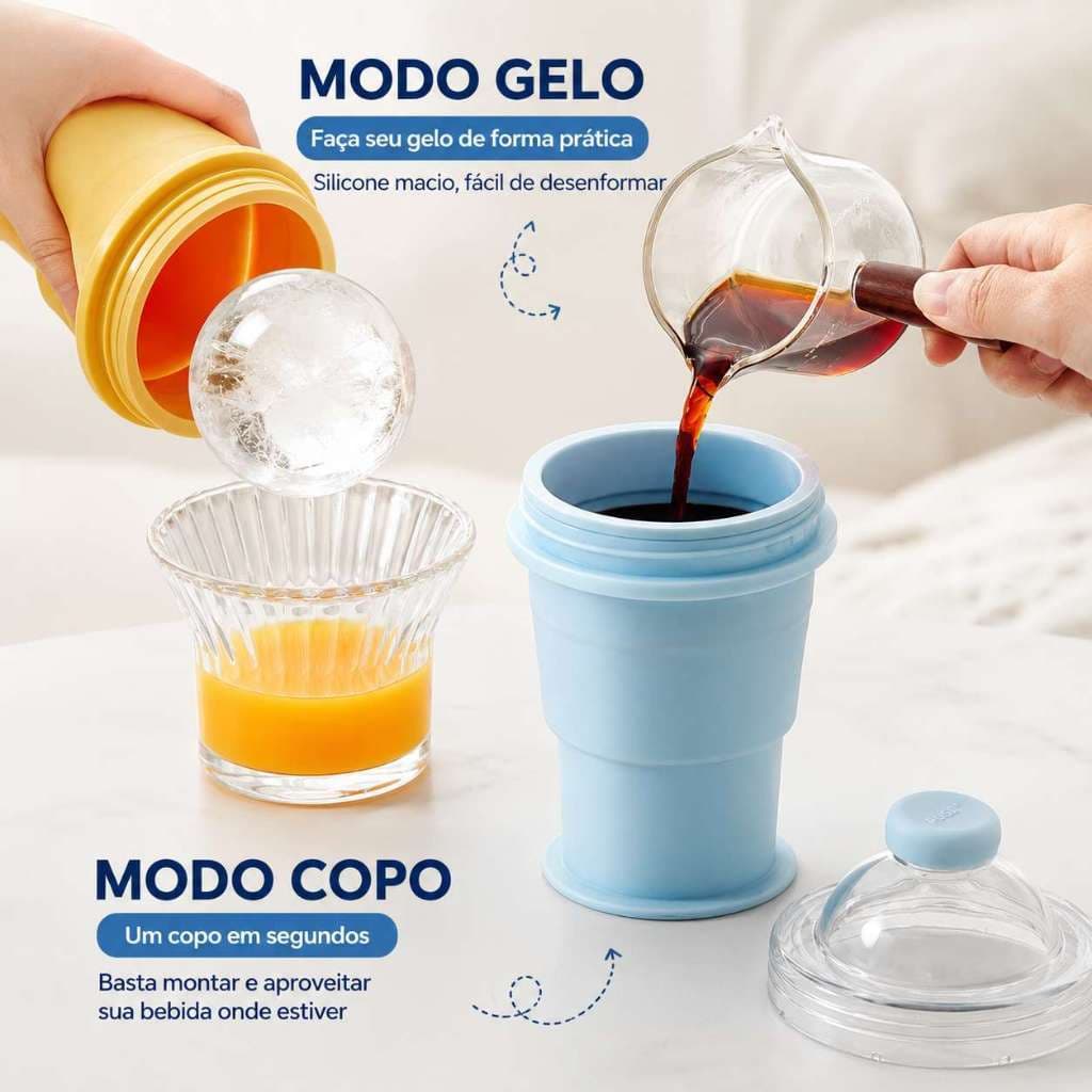 Copo Dobrável 3 Em 1 para Gelo Com Forma De Esfera, Copo com Canudo, Reutilizável, Portátil e Fácil de Usar