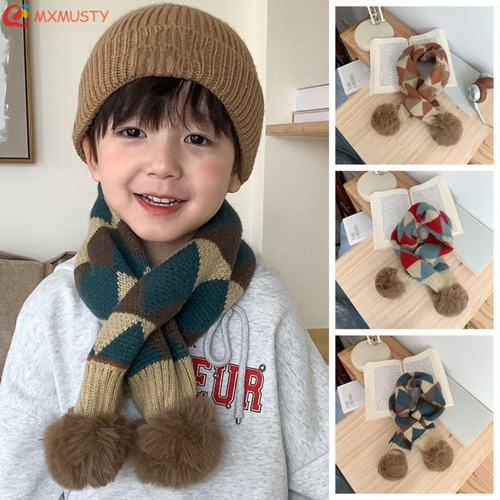 Cachecol Xadrez MXMUSTYZA para Meninos e Meninas, Cachecol Infantil Casual de Tricô à Prova de Vento, Cachecol de Invern