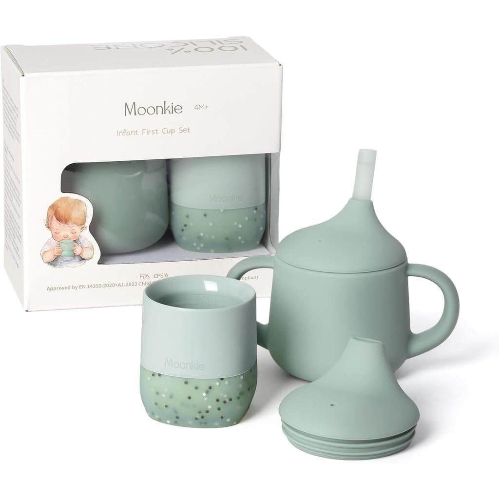 Conjunto de Copo de Treinamento e Copo com Bico para Bebês Moonkie |   4 Meses+ |   Essenciais para a Alimentação Comple