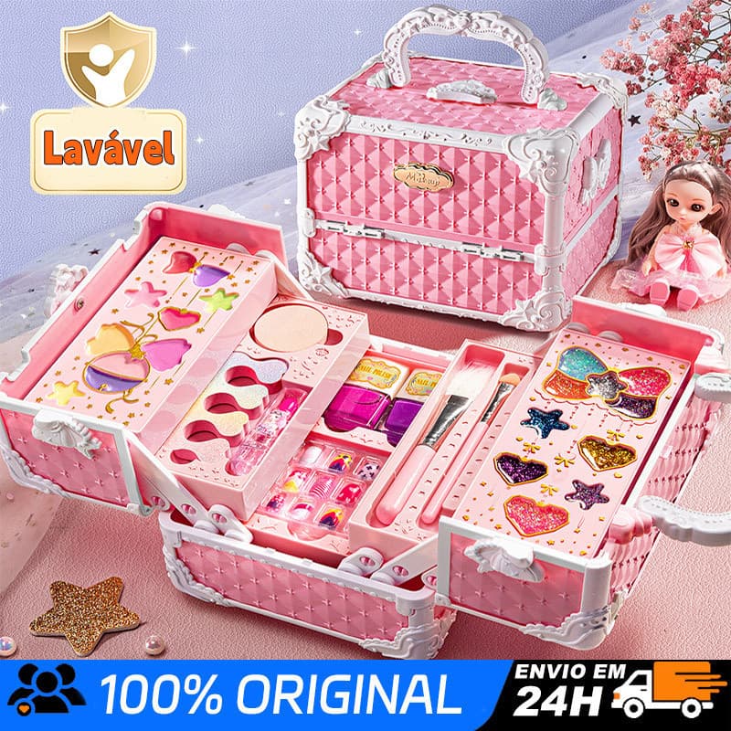 Conjunto Maquiagem C/maleta Infantil Lavável Presente Criança Kit Kit Beleza Infantil Maleta Portátil