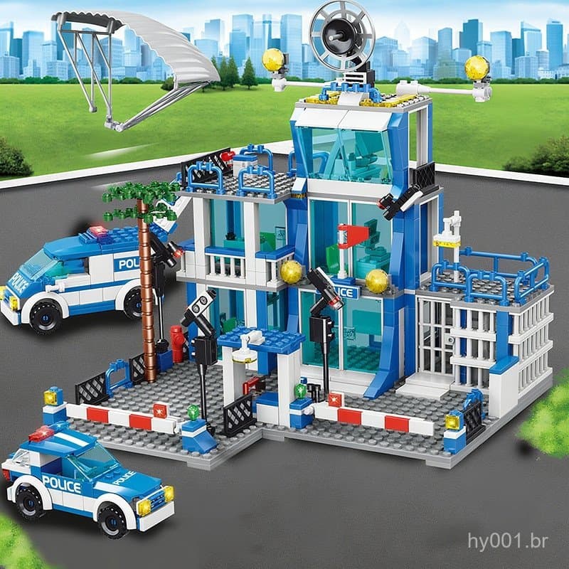 Conjunto de Blocos de Construção com 1256 Peças, Estação de Polícia, Cidade, SWAT, Veículo Militar, Brinquedo Educativo