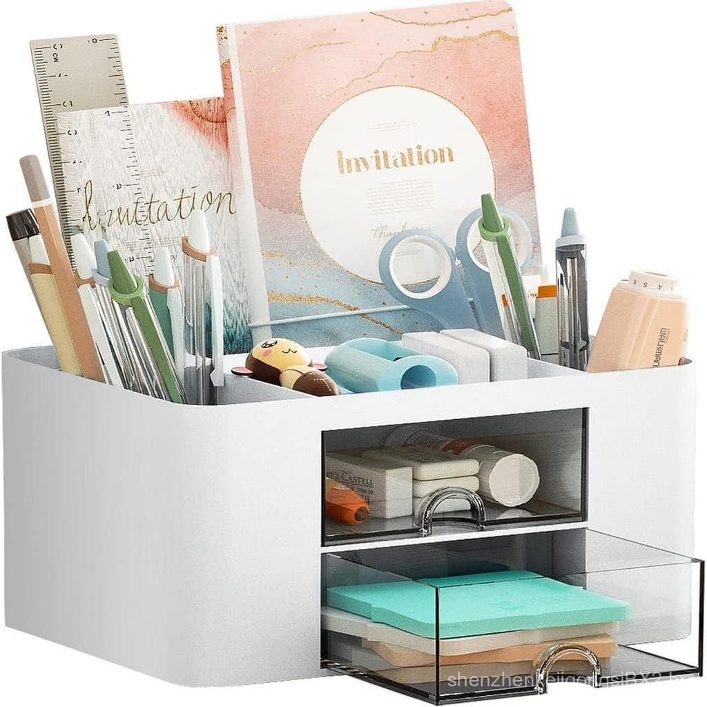 Organizador de Canetas Marbrasse com 2 Gavetas, Suporte Multifuncional para Lápis de Mesa, Organizadores e Acessórios de