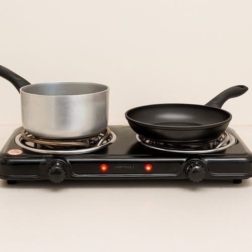 Fogareiro Elétrico Portátil 2 Bocas 220V Preto para Camping Cozinha Viagem Aquecimento Rápido Panelas Refeições Casa
