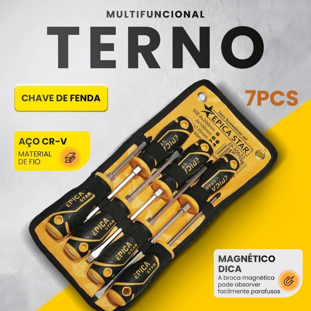 Conjunto De 7 Chaves De Fenda Magnéticas Com Cabos De Borracha.