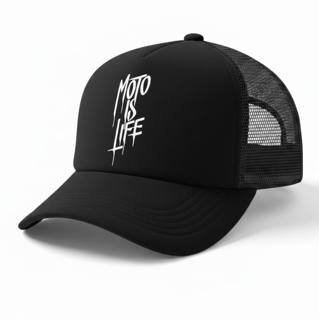 Boné Moto Is Life Trucker Telinha Preto Motoqueiro Motociclista Regulável