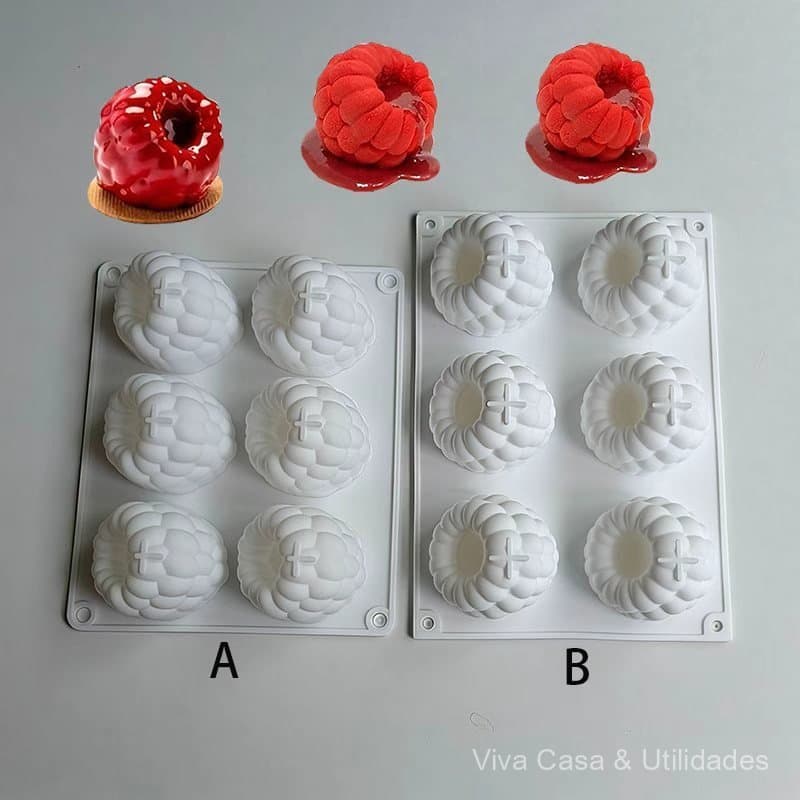 ⭐ Forma de silicone para mousse de framboesa, mirtilo e banana (6 peças), forma de silicone para fondant de chocolate co