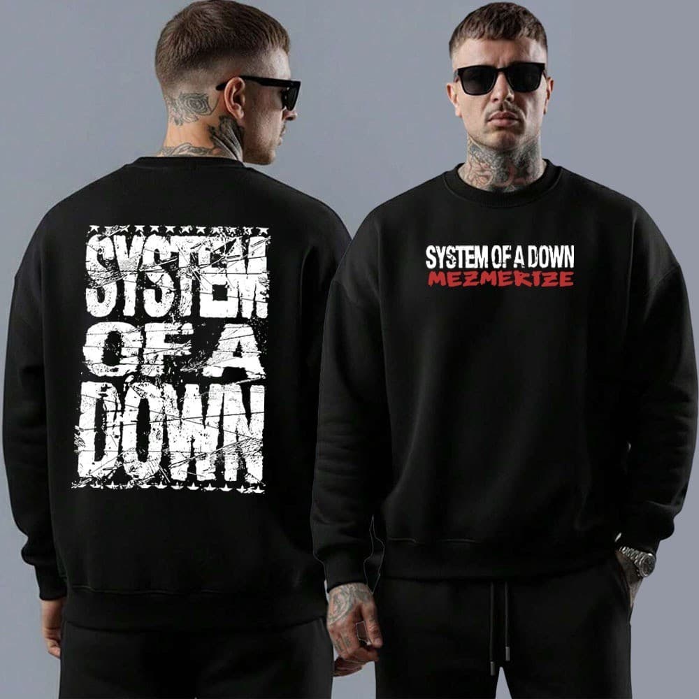 Blusa moletom gola careca em algodão arte rock and roll system of a down mesmerize dark metal grid
