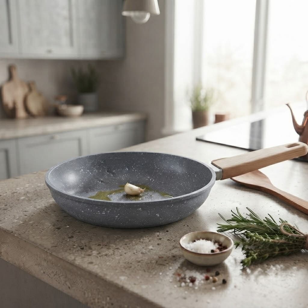 Frigideira Max Chefe Wood 22cm Antiaderente Cozinha Pratica Design Moderno Cinza