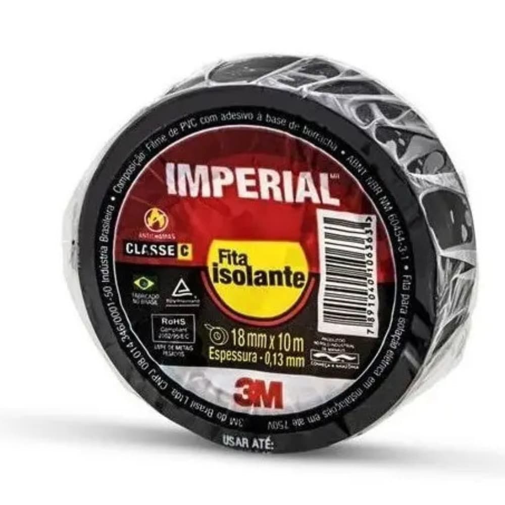 Fita Isolante Imperial 3m 18mm X 10 Metros Preta