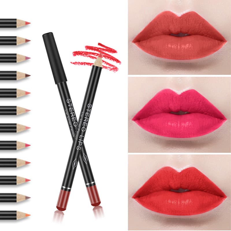 VIBELY Europeu Americano Matte Lip Liner Batom 12 Cores Linha de Gancho Lápis Labial Maquiagem