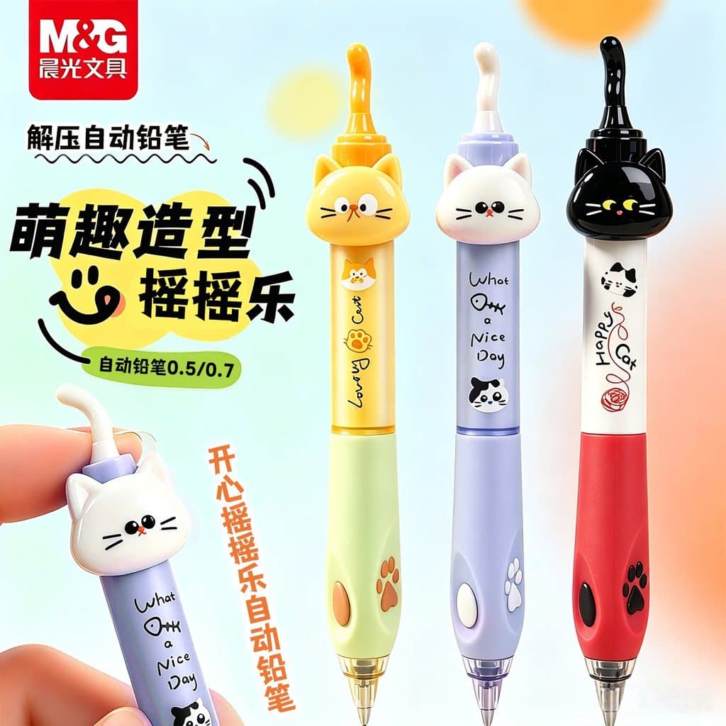 Chenguang feliz agitando feliz lápis mecânico gato gatinho caneta estudante dedicado aperto correto caneta mecânica lápi
