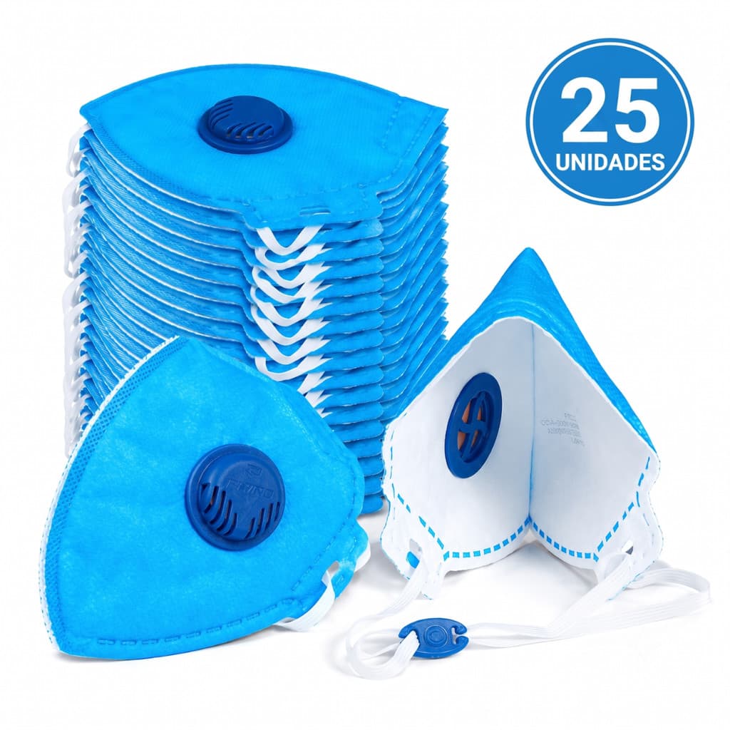 Kit 25 Máscaras PFF2 com Válvula e CA Proteção Respiratória