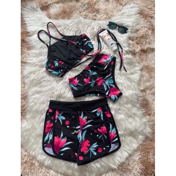 CONJUNTO 3 PEÇAS CRUZADO (BIQUINI + SHORTS 3 PEÇAS)