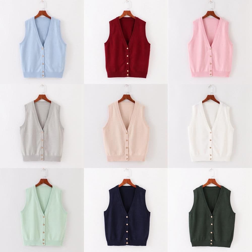 Estilo preguiçoso estilo japonês estudante JK camisola de malha colete feminino Cardigan sem mangas estilo fino verão es