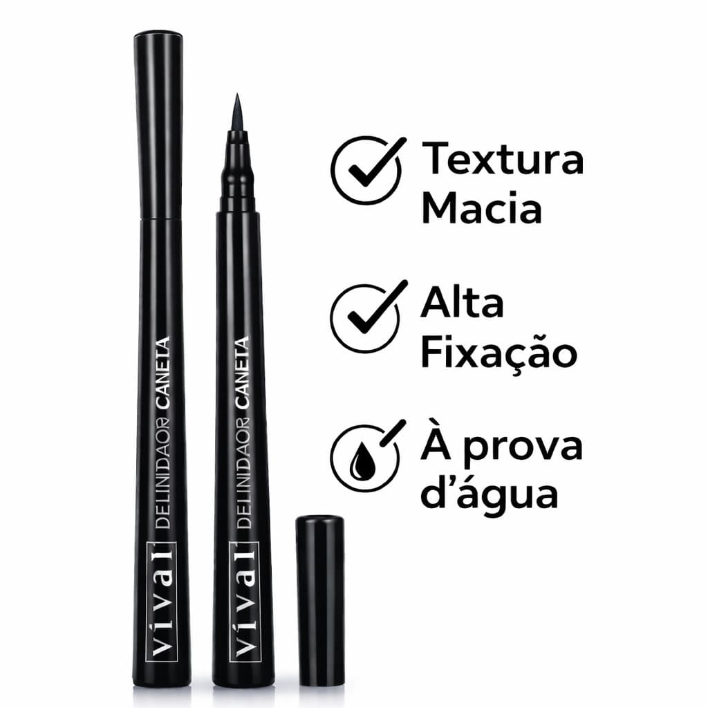 Delineador Caneta Vivai Ponta Fina 24h à Prova d’Água Alta Fixação Preto Intenso