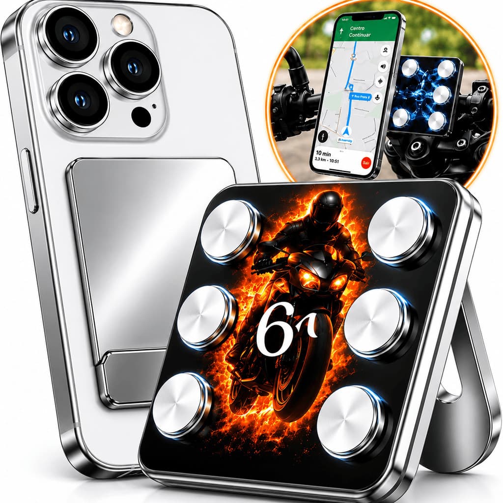 Suporte Magnético Para Motocicleta Com 6 Ímãs Super Fortes Celular Moto Trava De Segurança Para GPS E Celular Premium