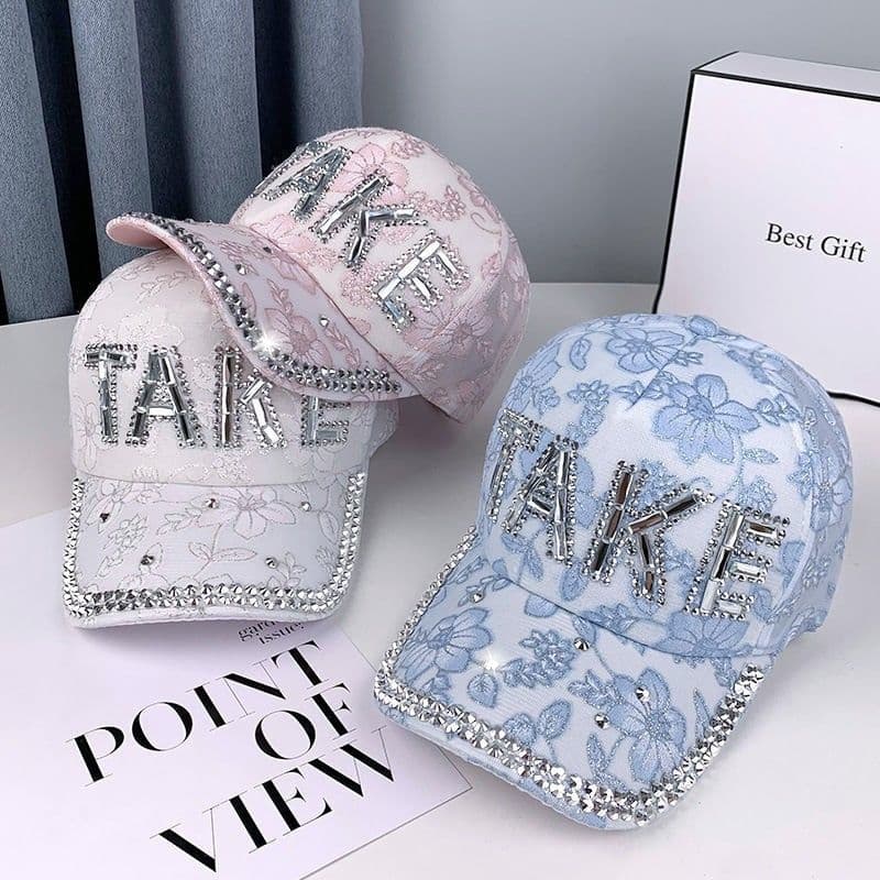 Moda renda flor boné verão guarda-sol chapéu de sol feminino versão coreana Casual strass boné de beisebol
