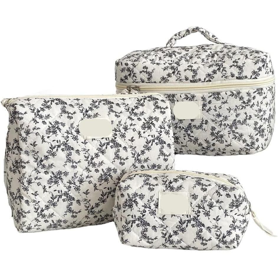 Snacko 3 Peças Bolsa de Mão Acolchoada com Estampa Floral para Mulheres - Organizador de Viagem e Bolsa de Armazenamento