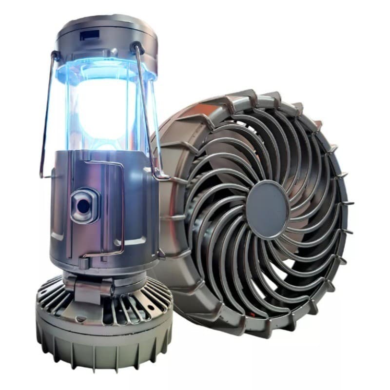 Lampião Lanterna Led Com Ventilador Portátil Recarregável e Carregamento Solar 3 em 1 Acampamento