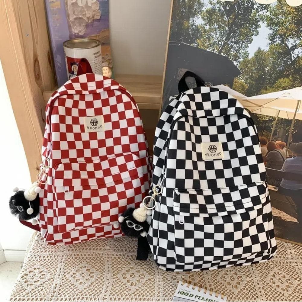 (w) Mochila Feminina Acimarin Escolar Xadrez Leve De Grande Capacidade