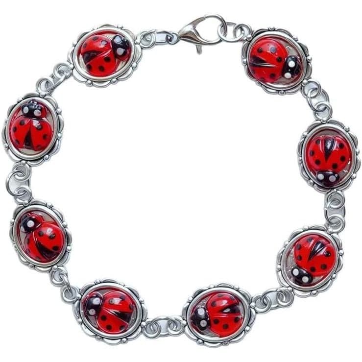 Pulseira de Joaninha Fofa para Mulheres, Amuleto da Sorte, Joia de Animal, Pulseira de Prata Hipoalergênica, Pulseiras E