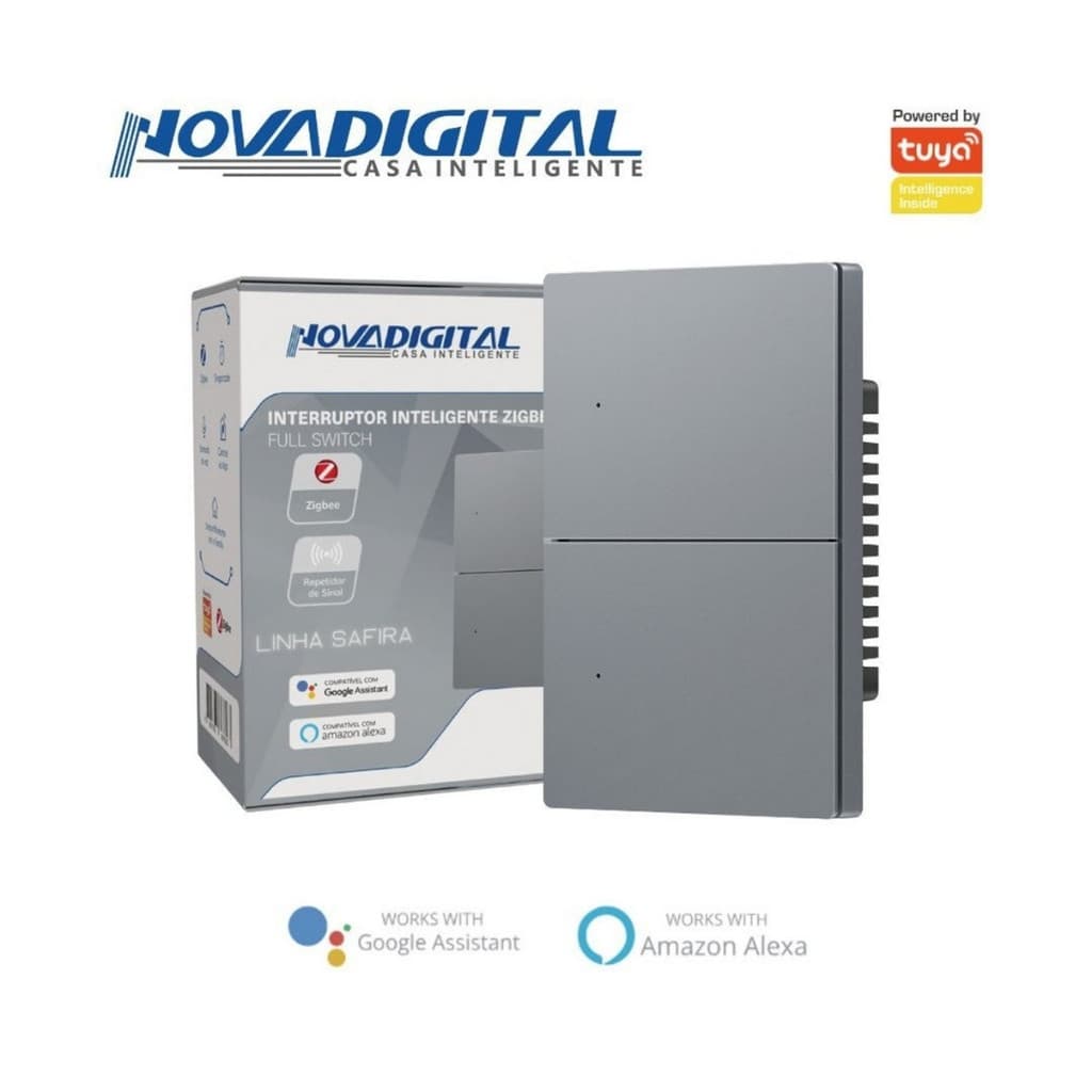 Interruptor Inteligente 2 Botões Físico Zigbee Safira Nova Digital Full Switch Cinza - 4x2