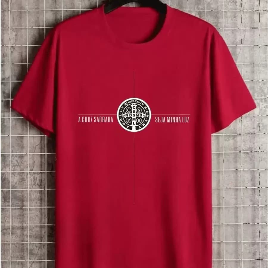 Camiseta UNISSEX Católica A Cruz Sagrada Seja Minha Luz 100% Algodão - PREMIUM