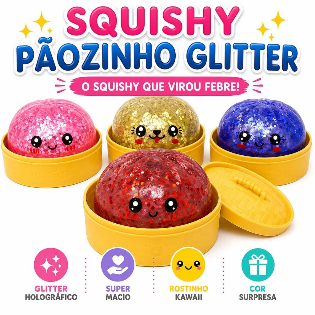 Squishy Paozinho Glitter Grande Escolha Sua Cor Kwai Taba Antiestresse Relaxante